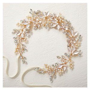 Handmade Rhinestone Wedding Headband Flower-Leaf Bridal Headpieces for Wedding